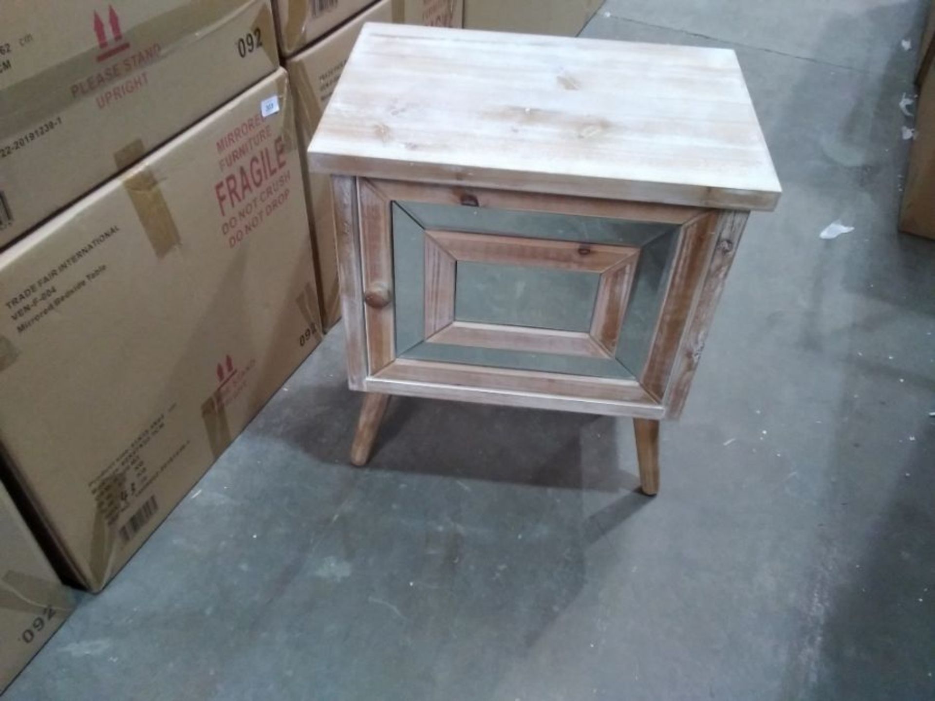 MIRRORED AND WOOD BEDSIDE TABLE (BOXED RETURN NOT