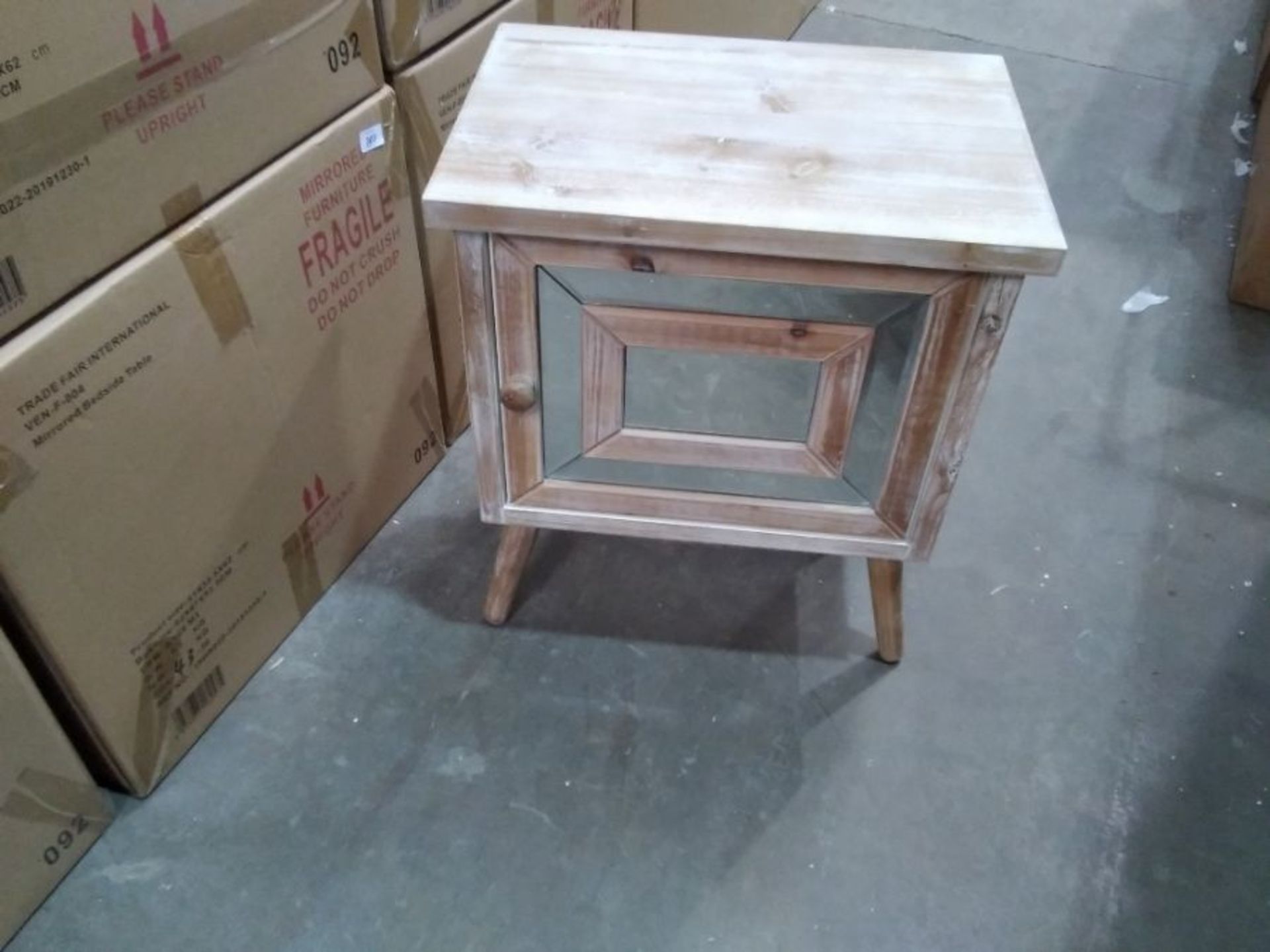 MIRRORED AND WOOD BEDSIDE TABLE (BOXED RETURN NOT