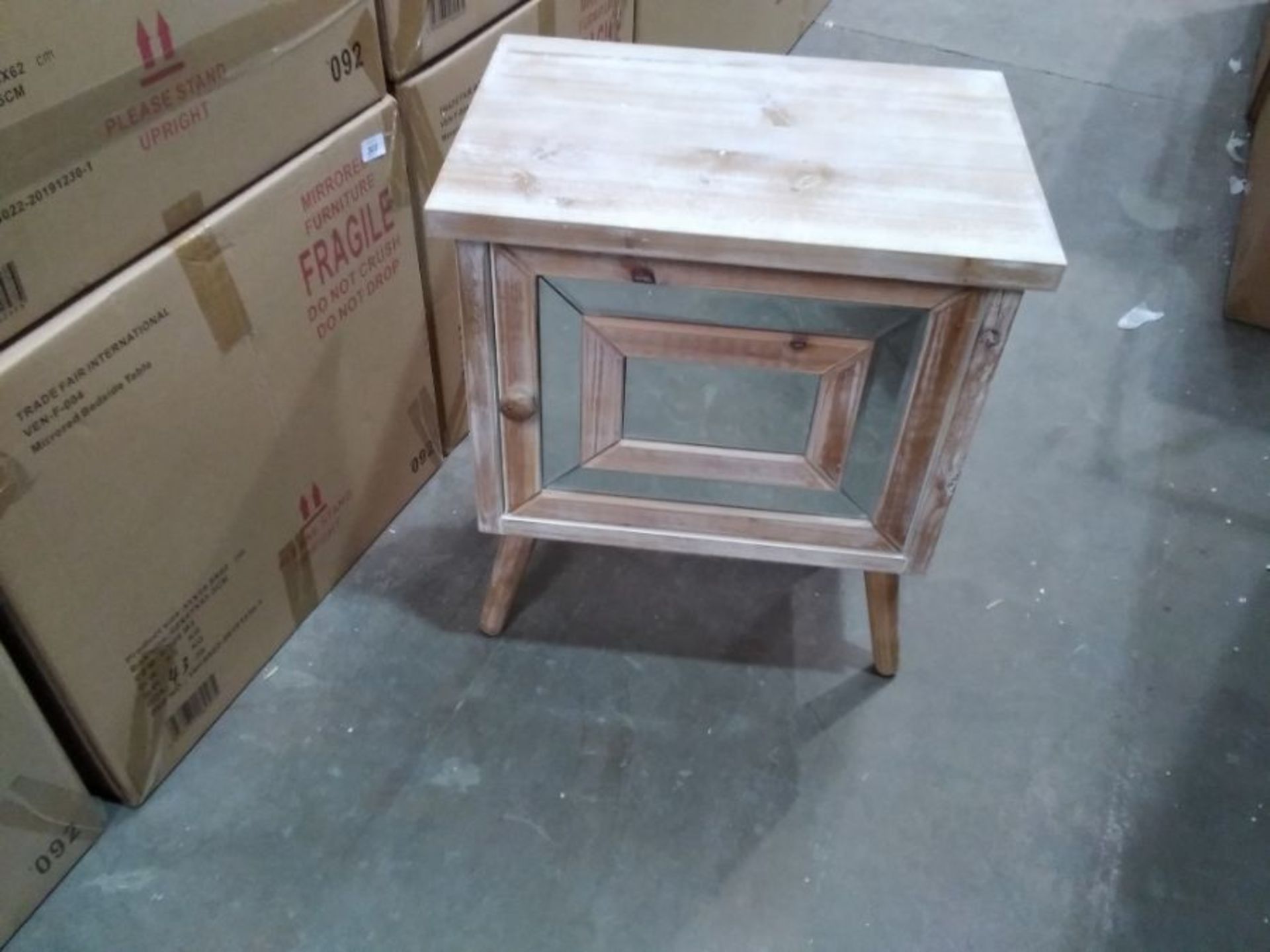 MIRRORED AND WOOD BEDSIDE TABLE (BOXED RETURN NOT