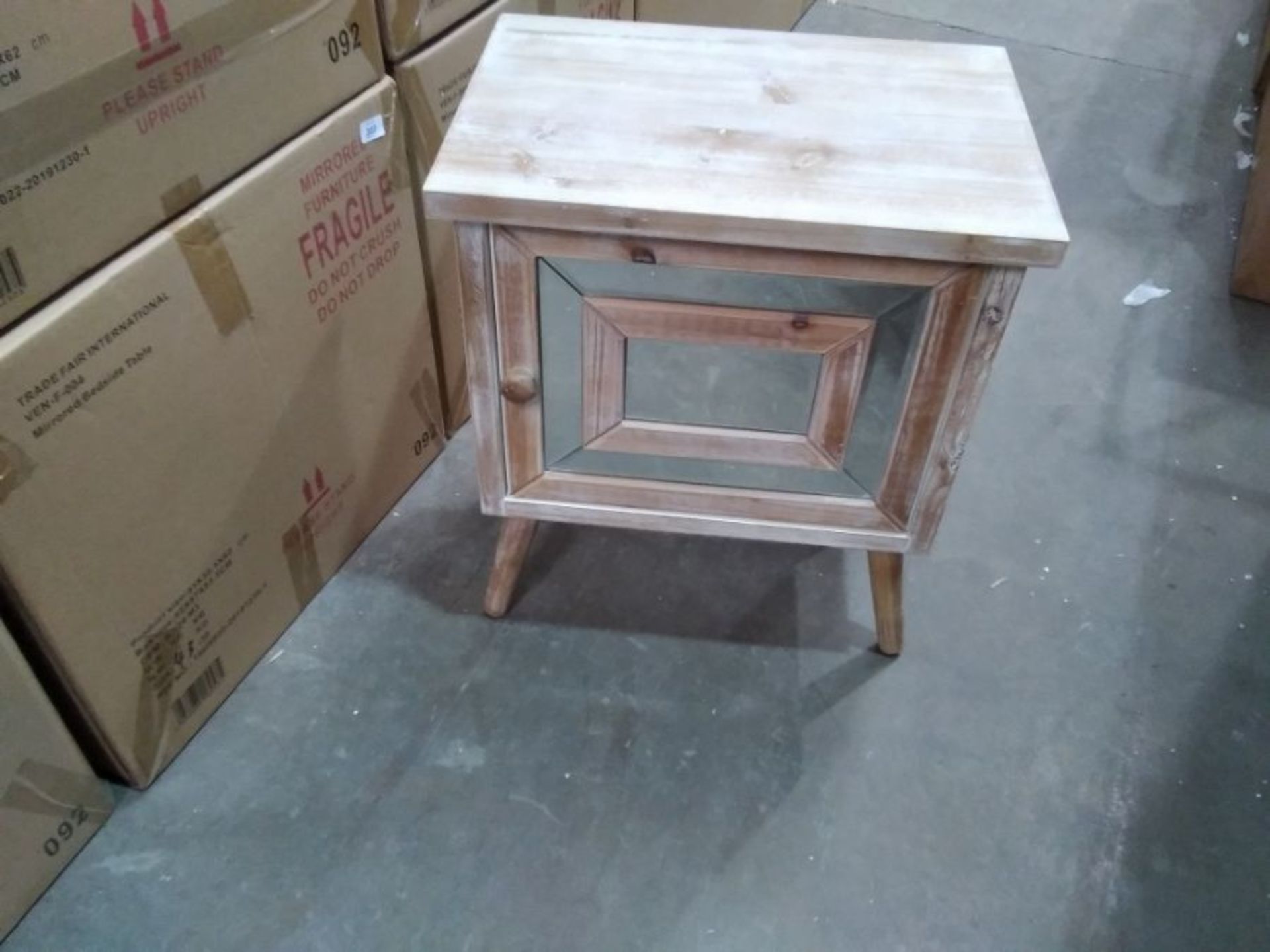 MIRRORED AND WOOD BEDSIDE TABLE (BOXED RETURN NOT