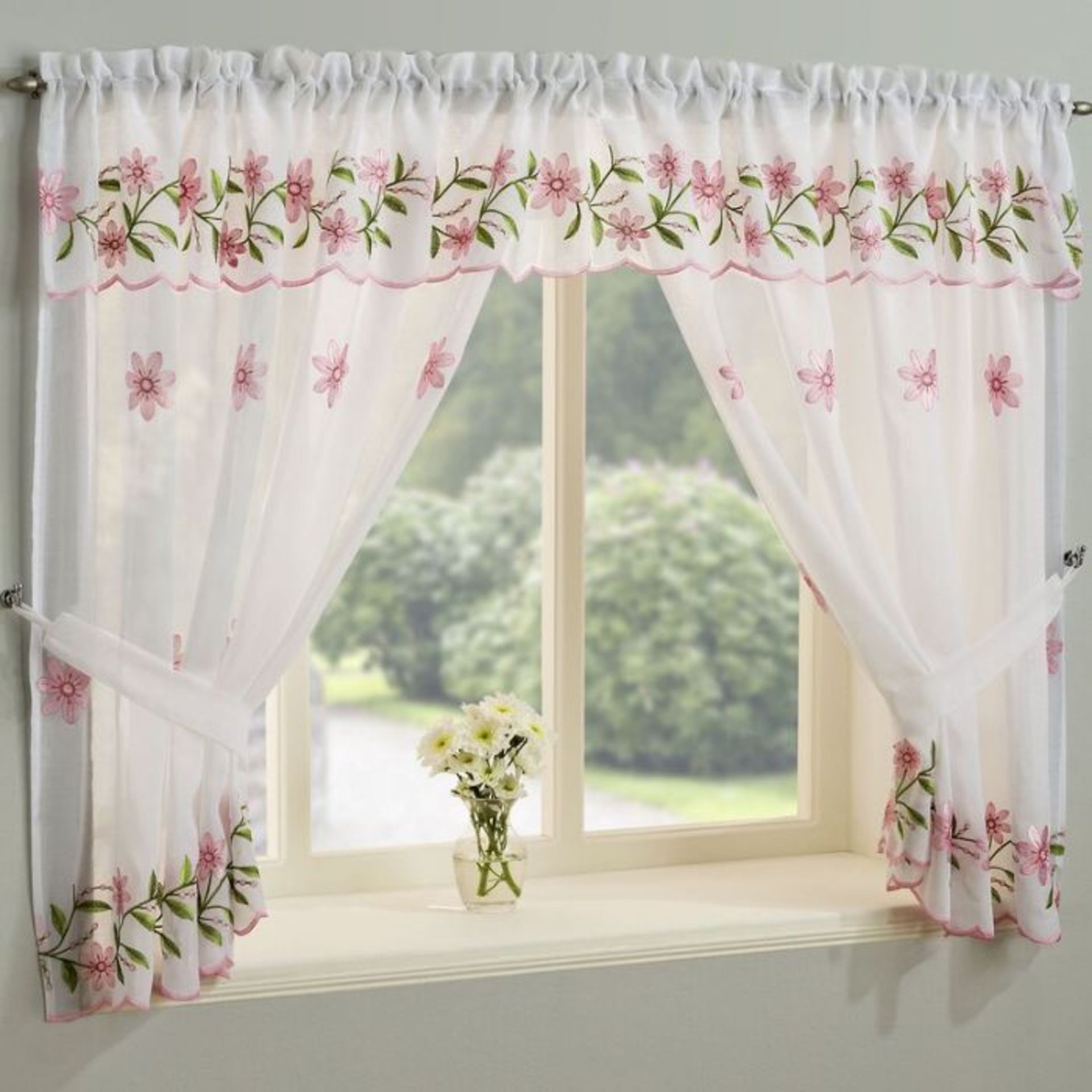 Valeria Slot Top Semi Sheer Curtain (DAISY WISET PINK) (249 W cm x 137 D cm)