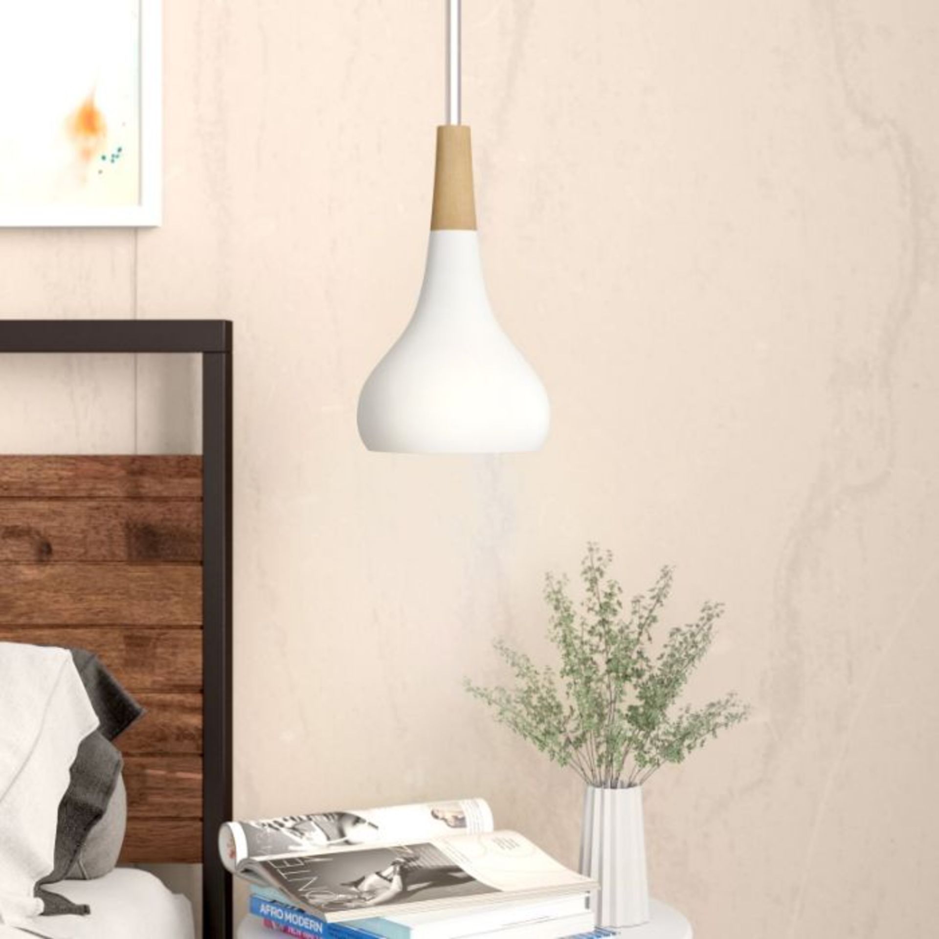 Zipcode Design, Kaylen 1 - Light Teardrop Pendant with Wood Accents (WHITE) - RRP £27.4 ( - Image 2 of 2