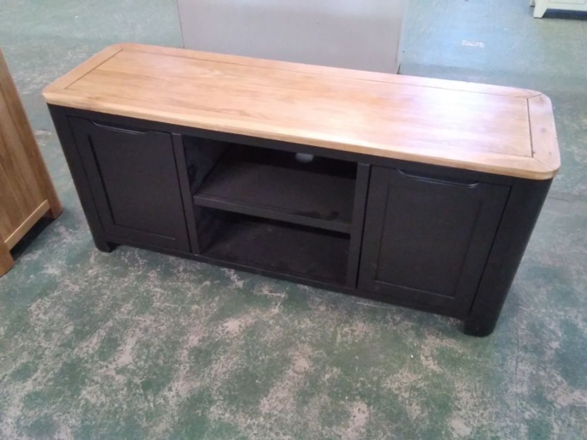 GROVE BLACK PAINTED AND OAK TV UNIT (MARKED)