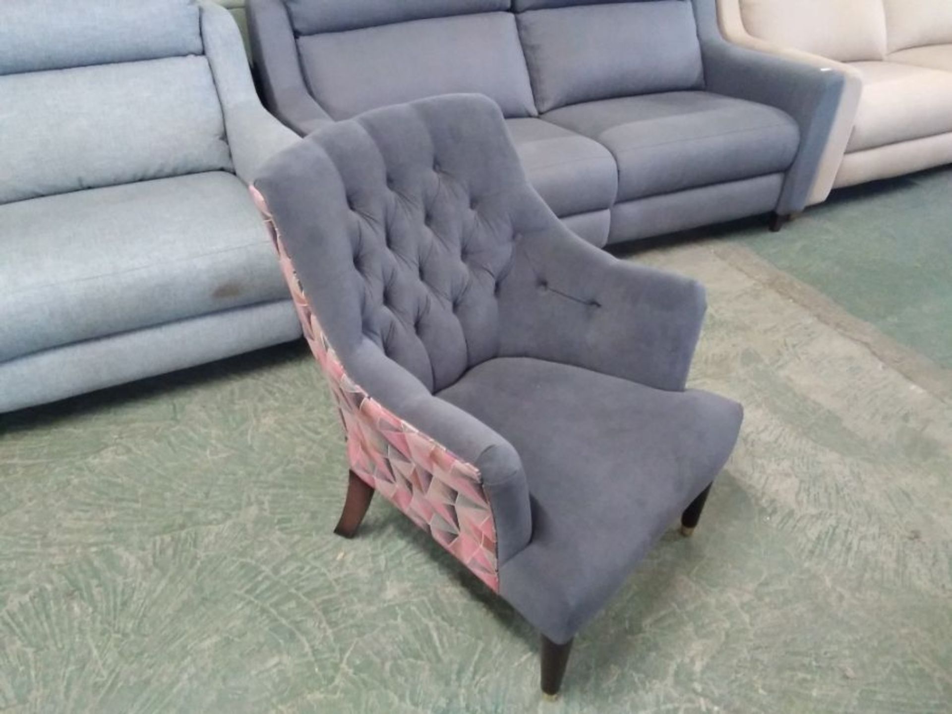 GREY AND MULTI COLOURED PATTERNED ACCENT CHAIR (TR