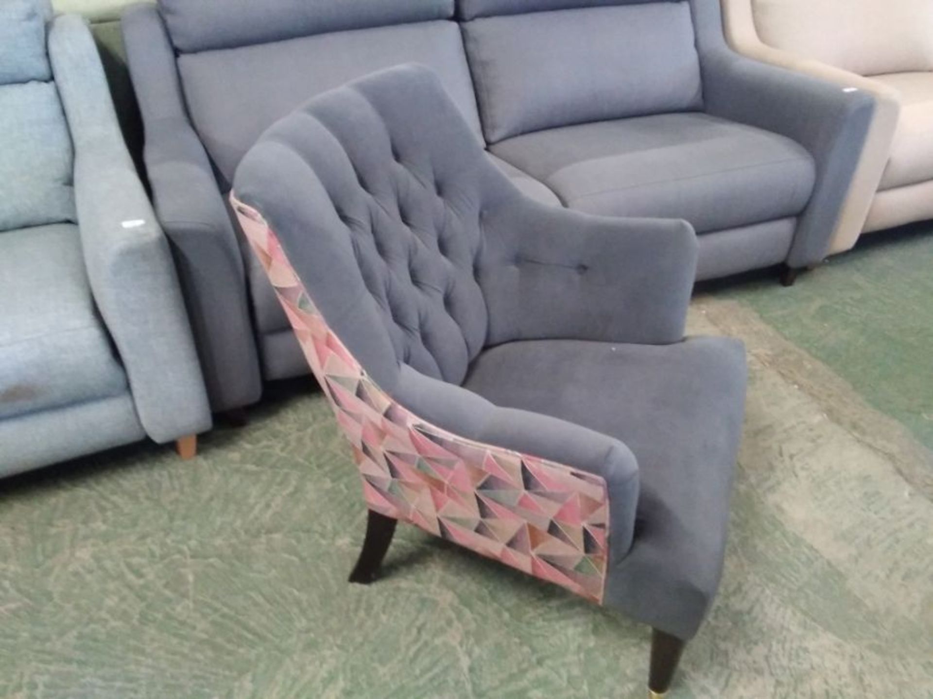 GREY AND MULTI COLOURED PATTERNED ACCENT CHAIR (TR