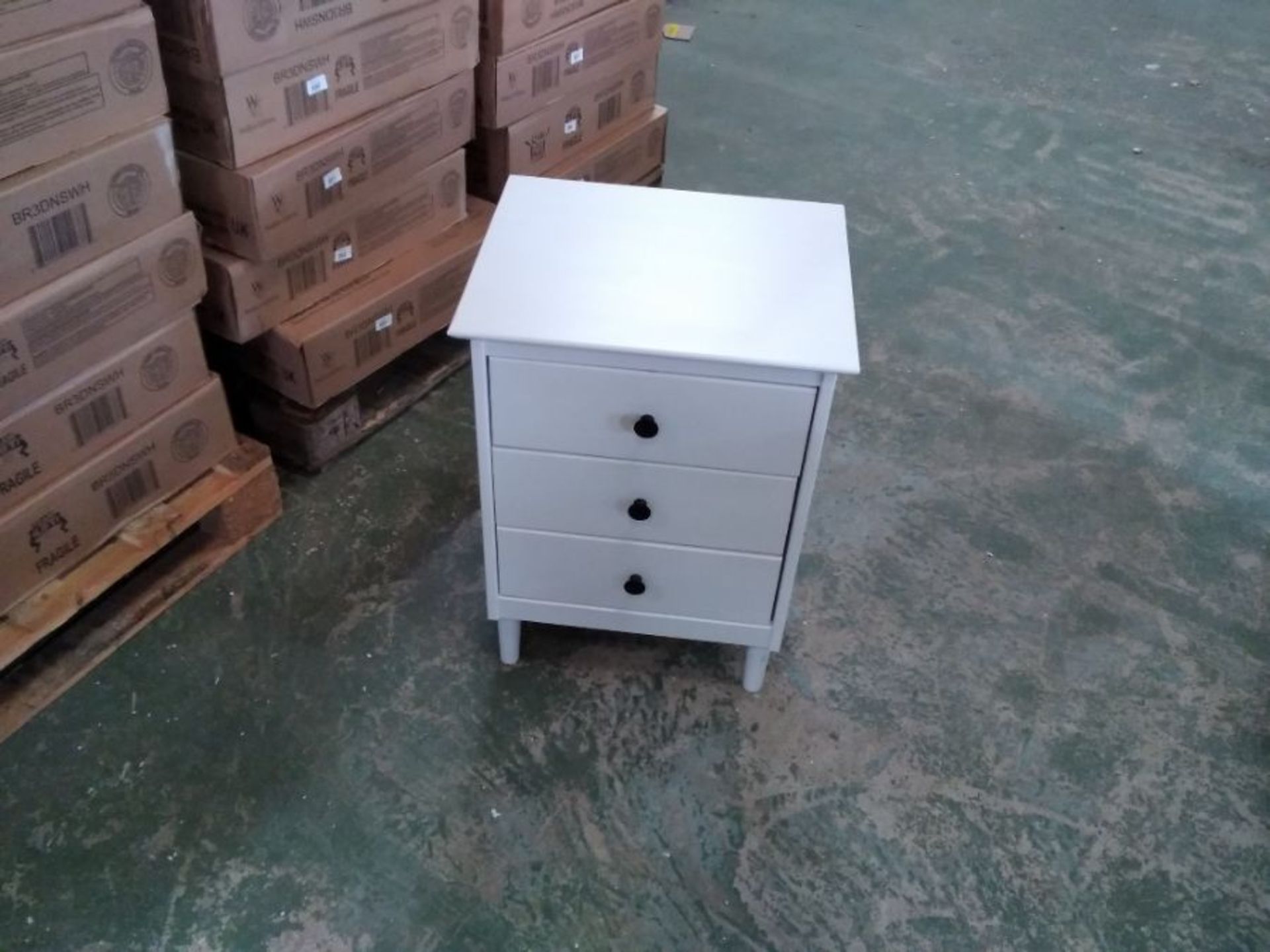 WHITE 3 DRAWER BEDSIDE (BOXED)