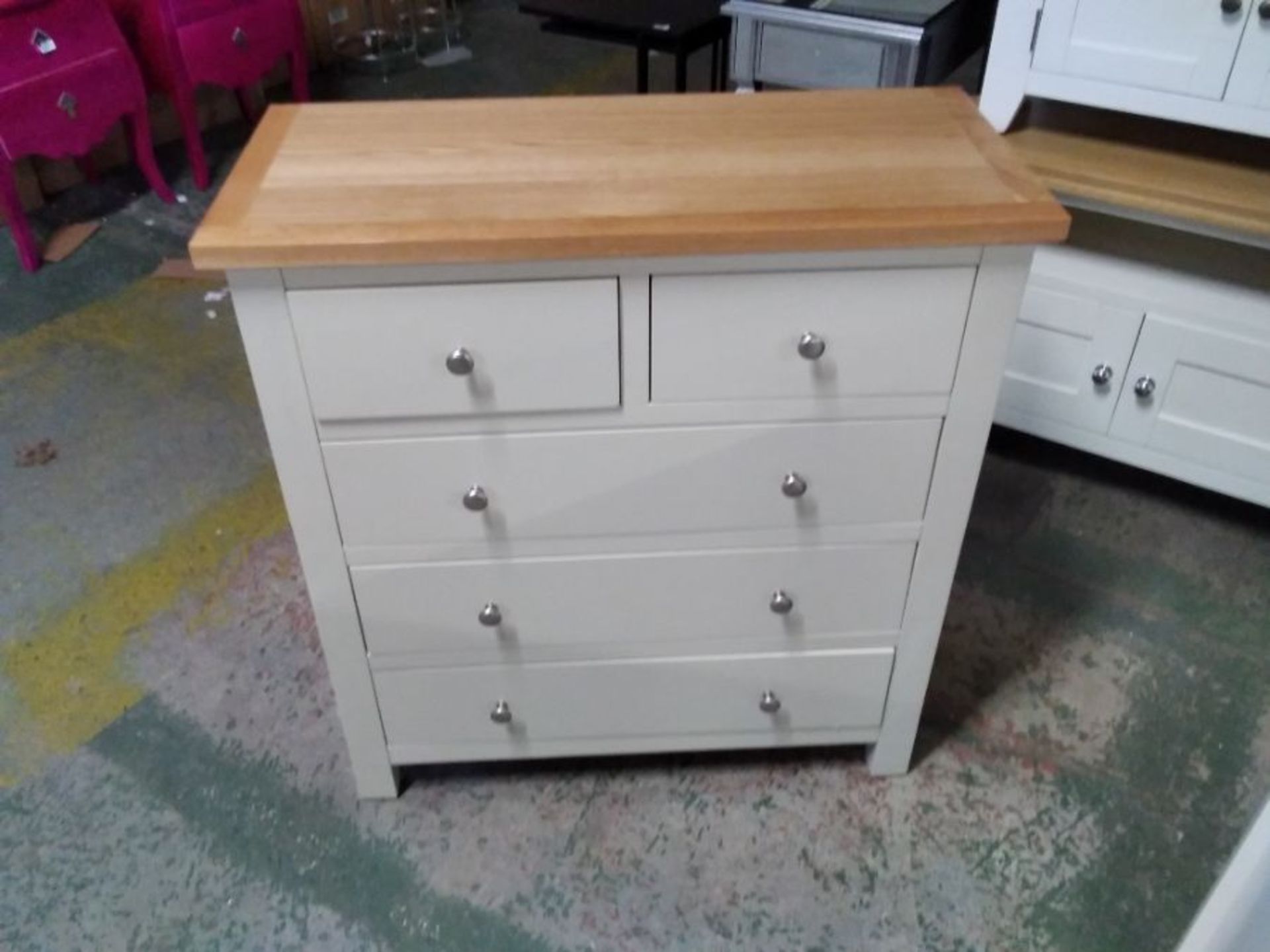 SAILSBURY IVORY PAINTED AND OAK 2/3 CHEST OF DXRAW