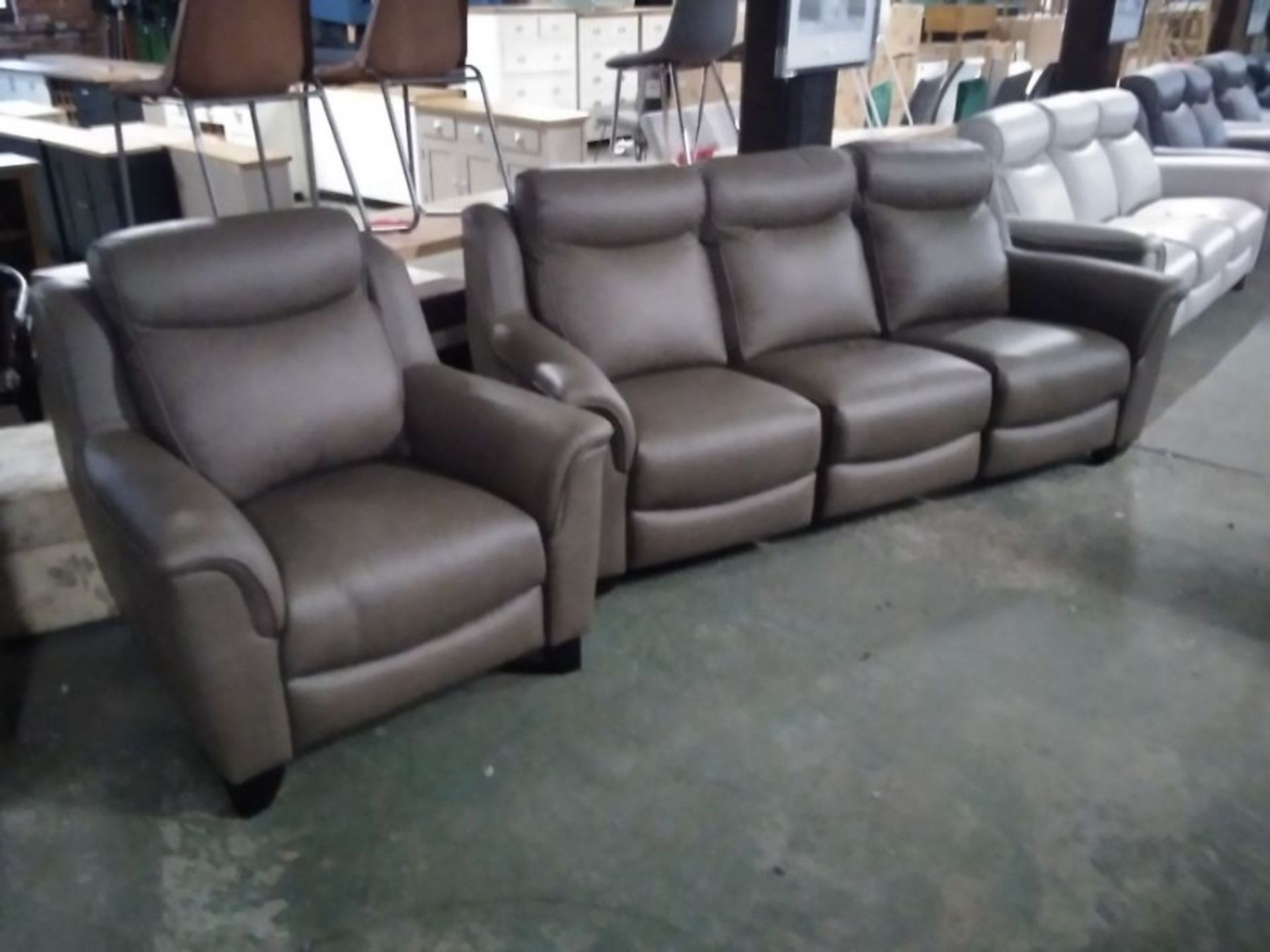 GREEN /GREY LEATHER ELECTRIC RECLINING 3 SEATER AN