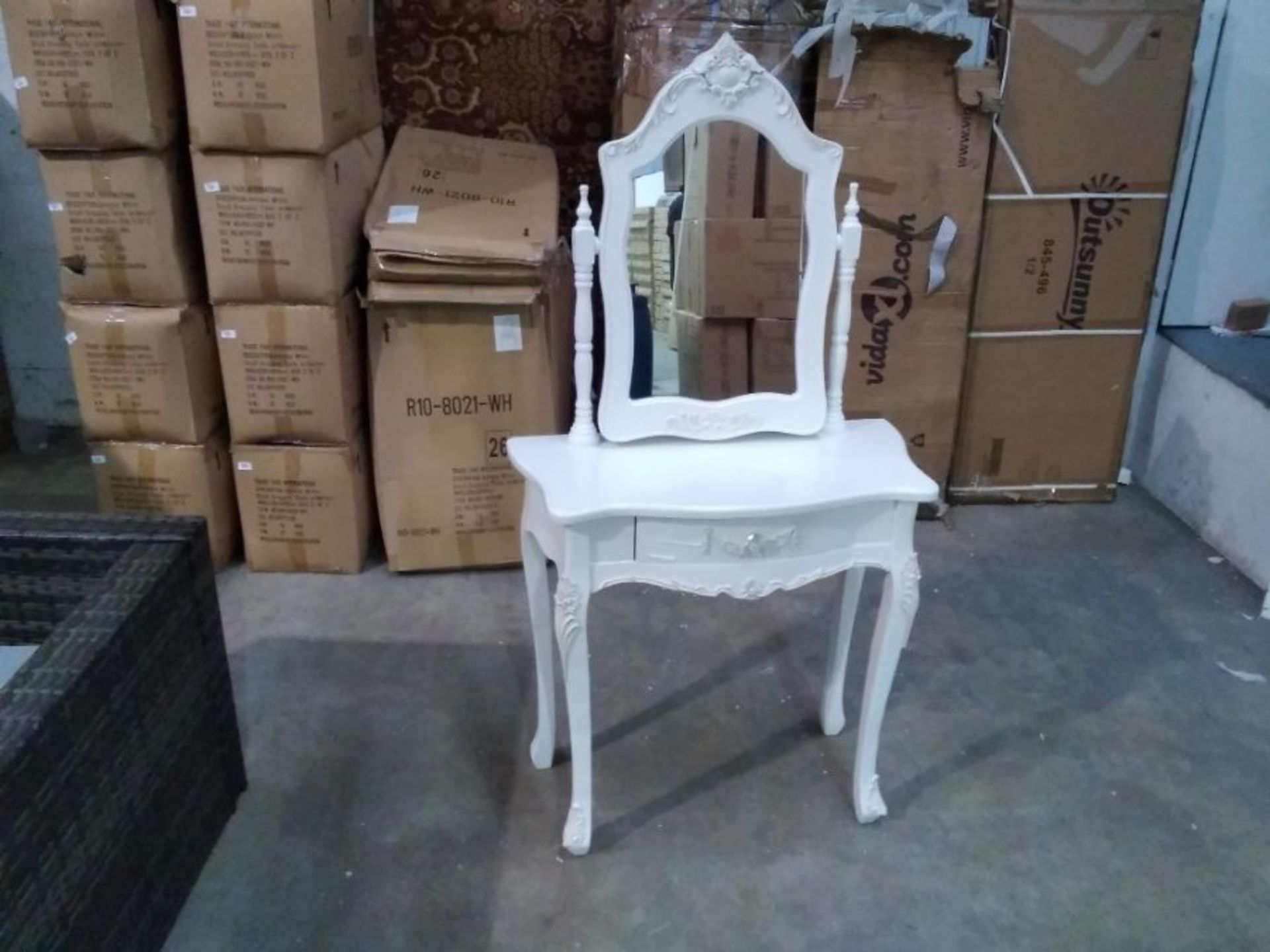 ANTIQUE WHITE SMALL DRESSING TABLE WITH MIRROR(BOX