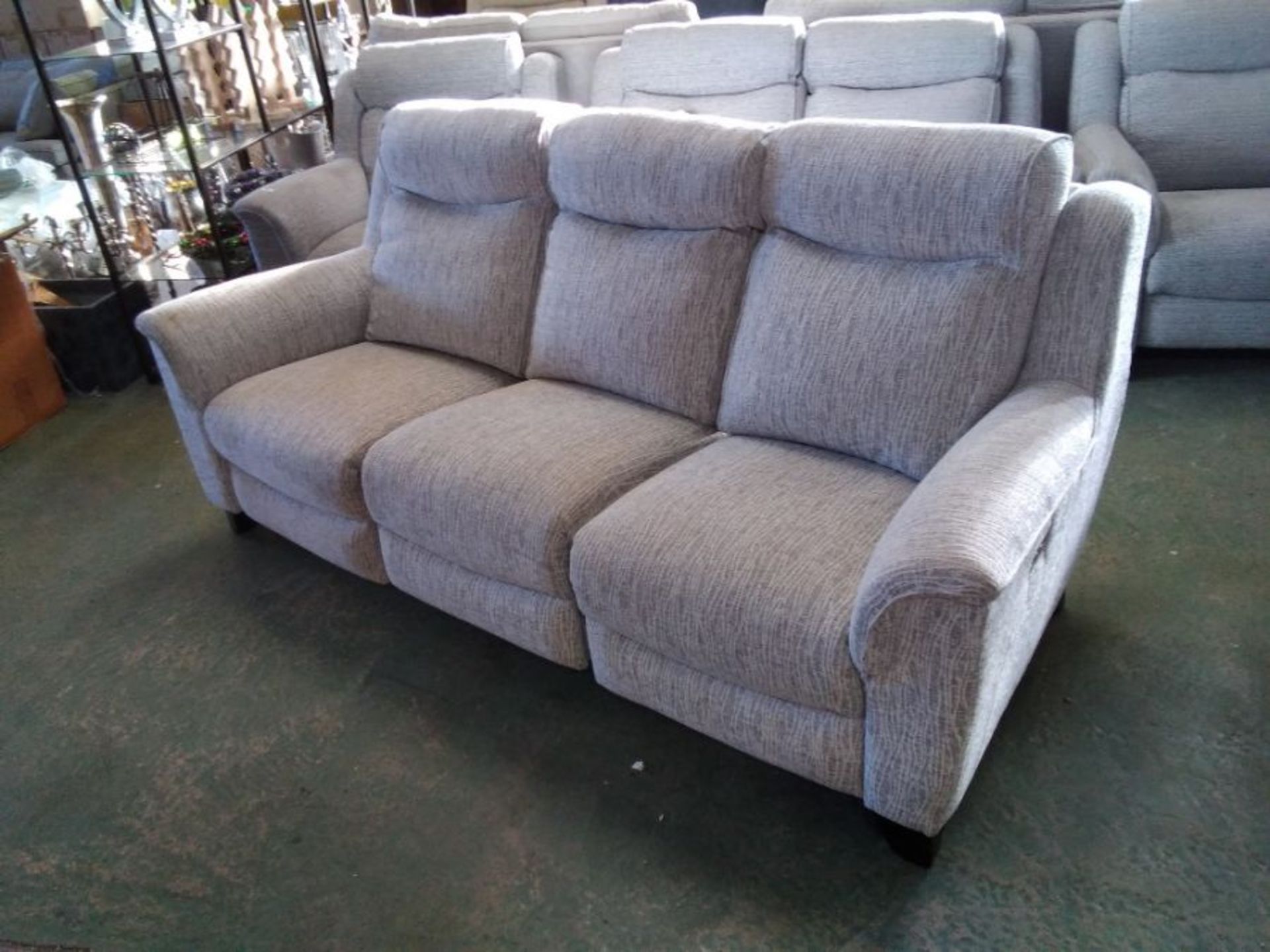 GREY PATTERNED ELECTRIC RECLINING 3 SEATER (MARKED