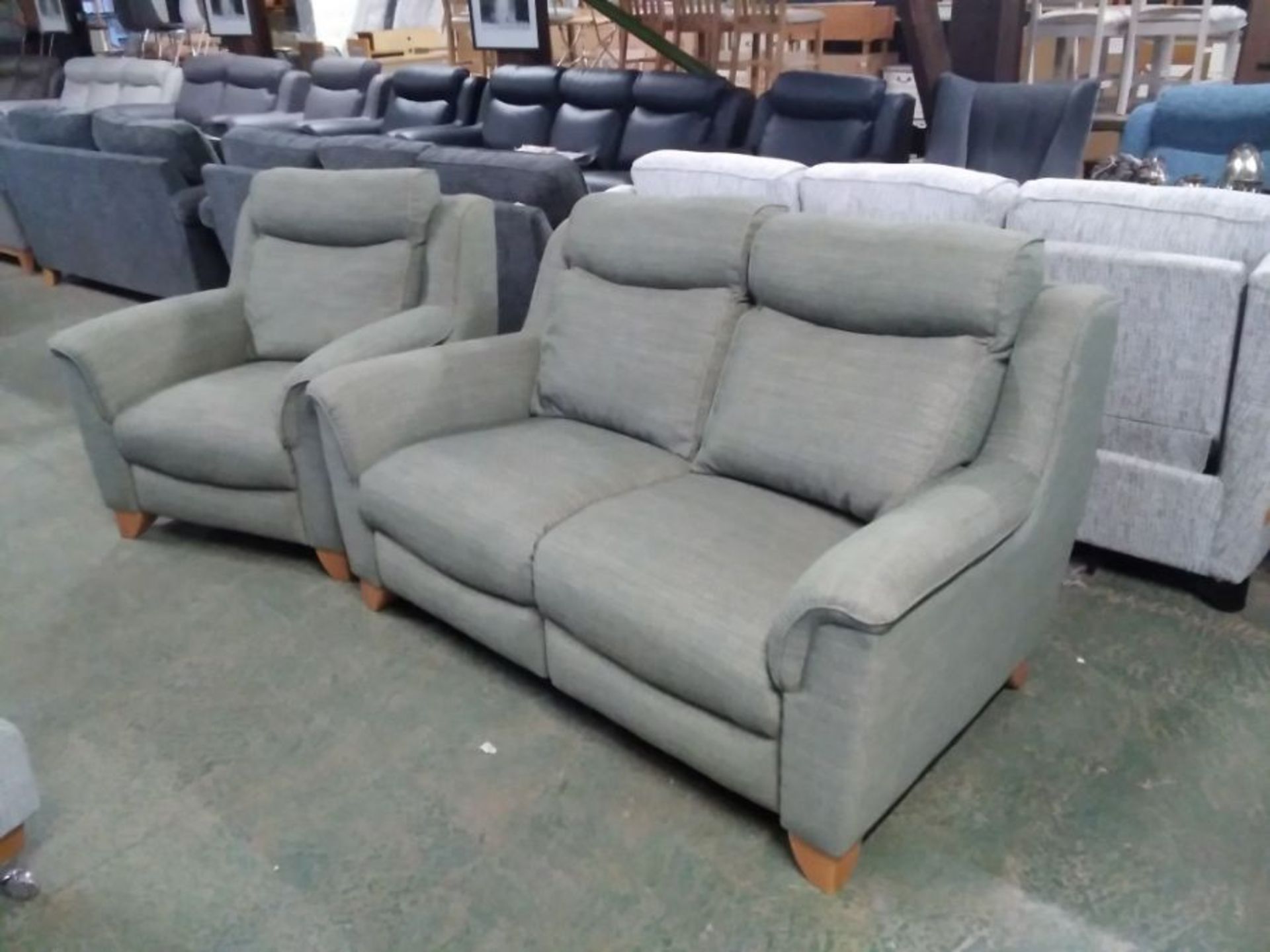 GREEM PATTERNED HIGH BACK 2 SEATER SOFA AND CHAIR