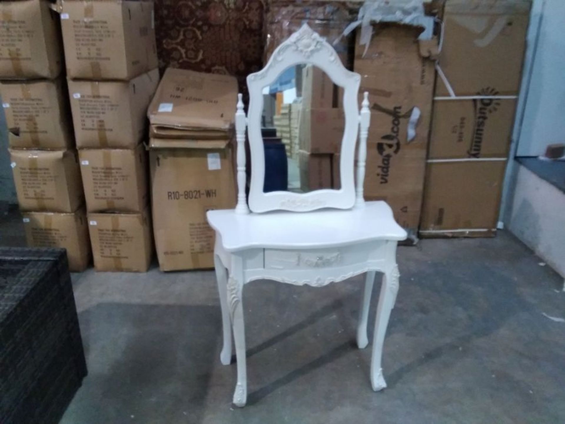 ANTIQUE WHITE SMALL DRESSING TABLE WITH MIRROR(BOX