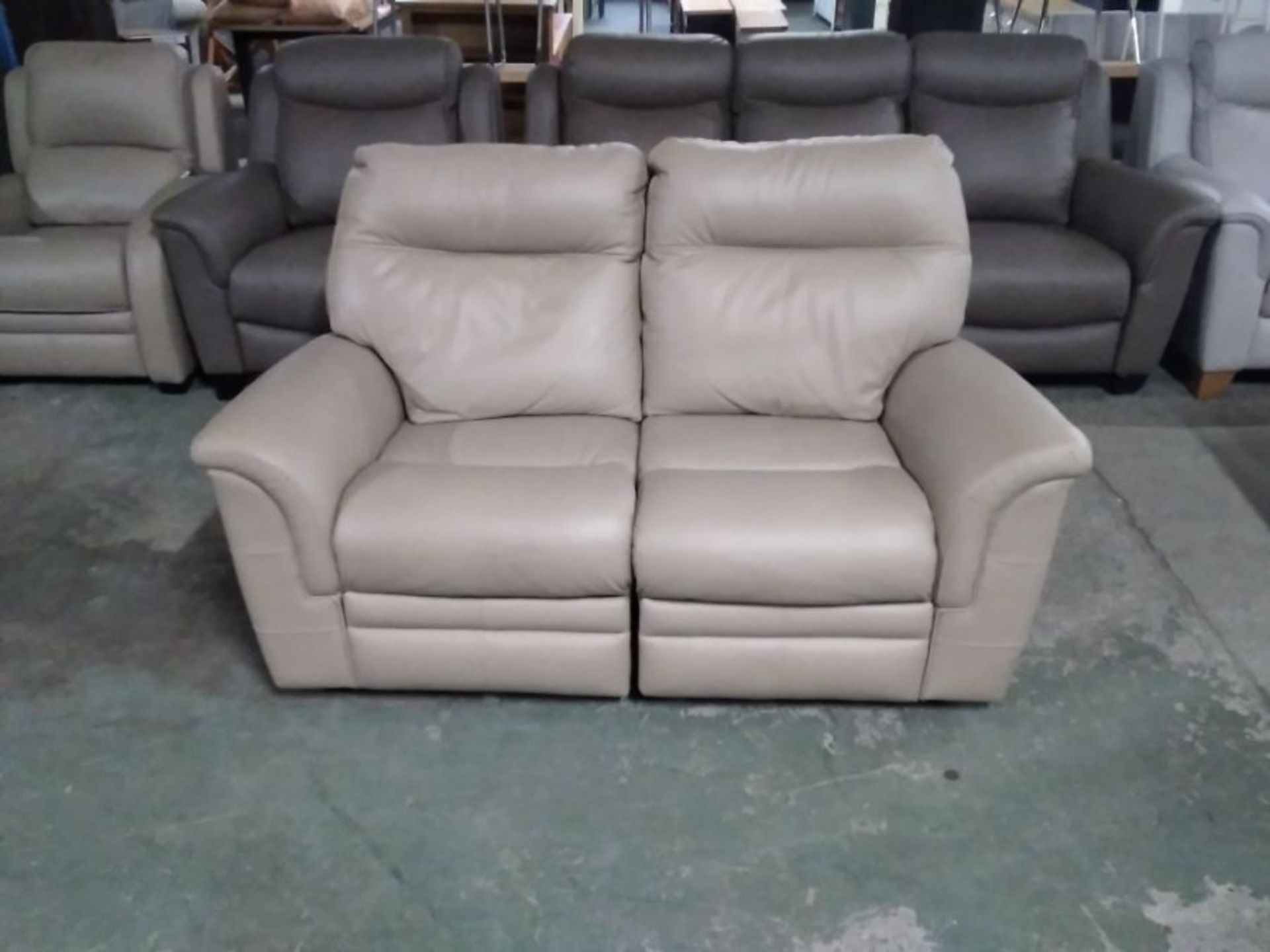 CREAM LEATHER MANUAL RECLINING 2 SEATER (DIRTY MAR