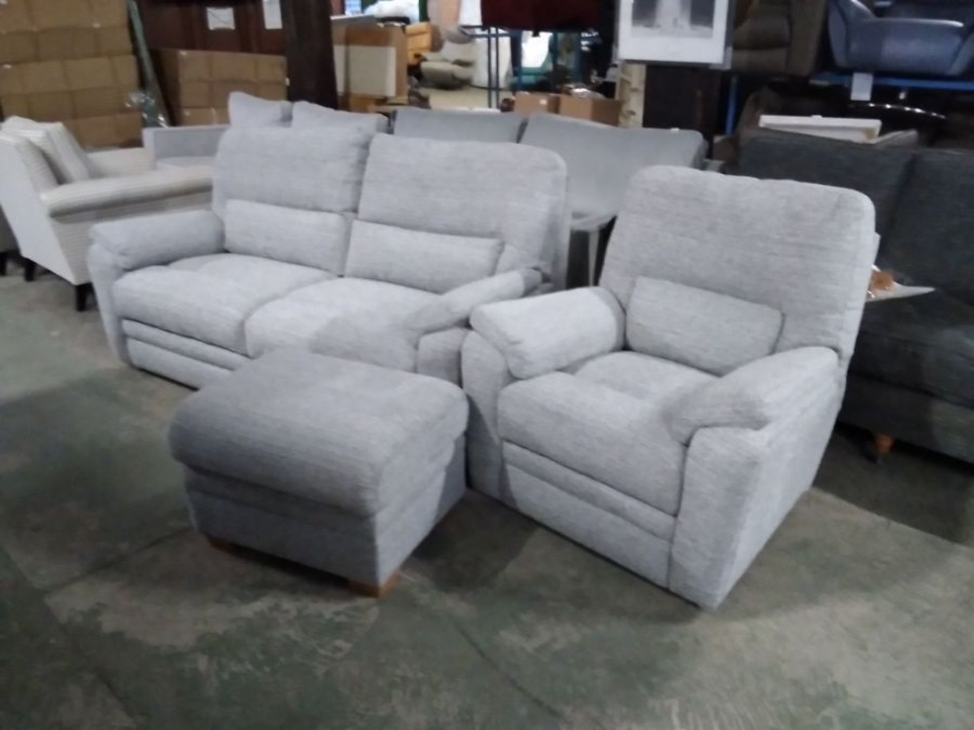 GREY HIGH BACK 3 SEATER CHAIR AND STORAGEC FOOTSTO