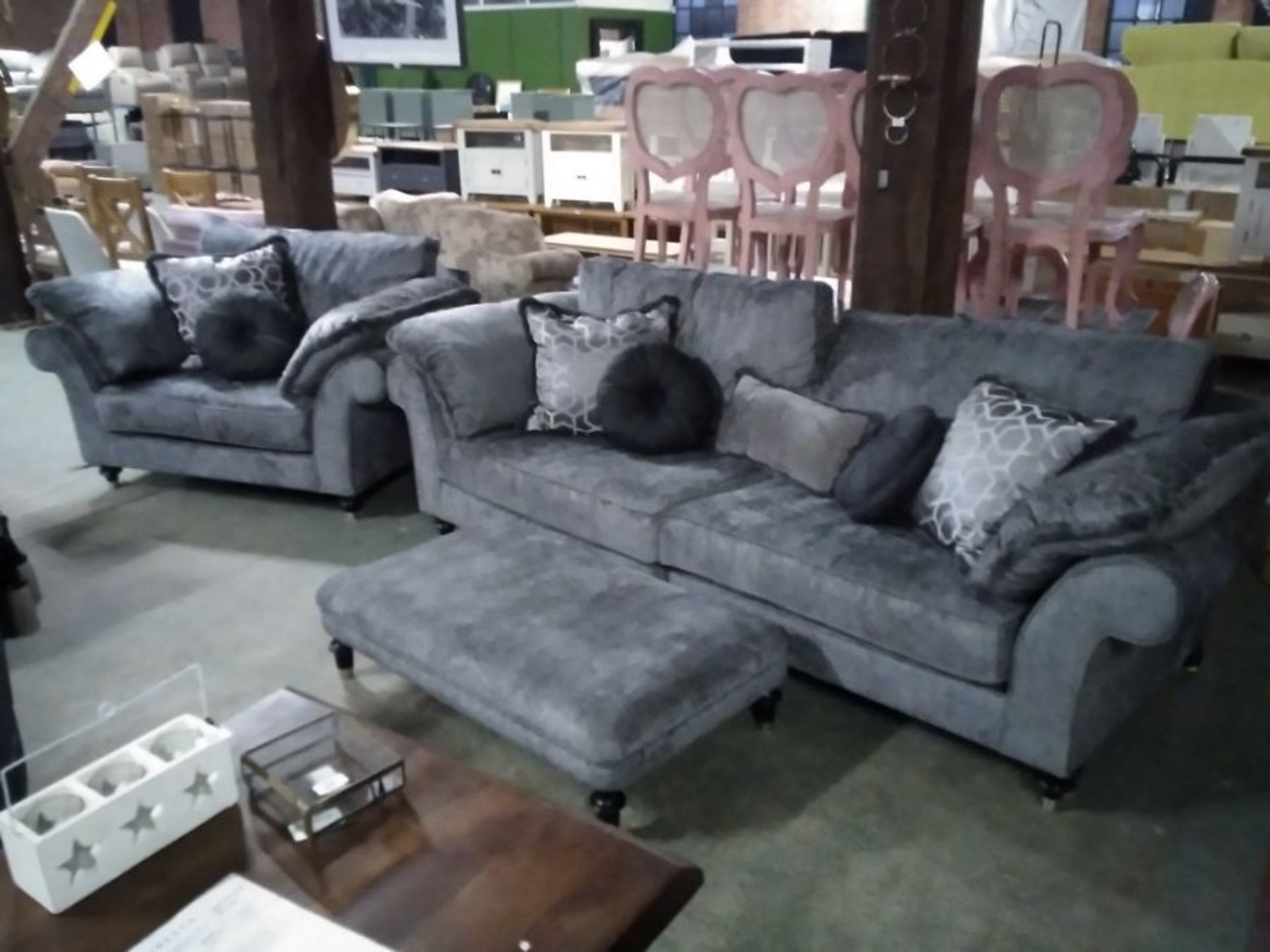 GREY SPLIT 4 SEATER, SNUG CHAIR & FOOTSTOOL (TROO0