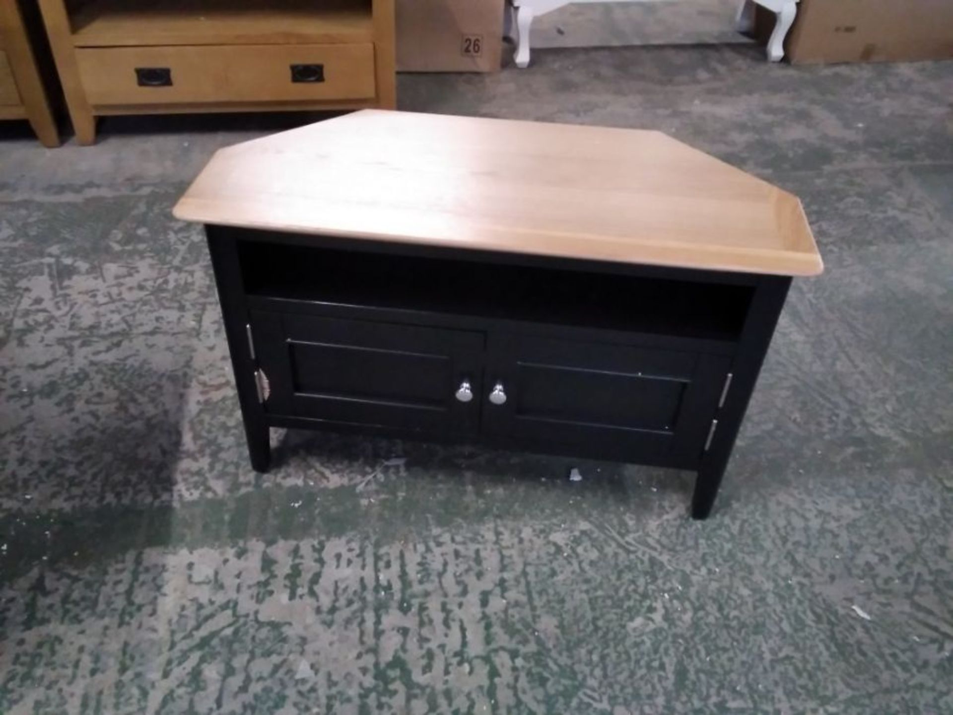 BERGEN BLACK PAINTED AND OAK CORNER TV UNIT