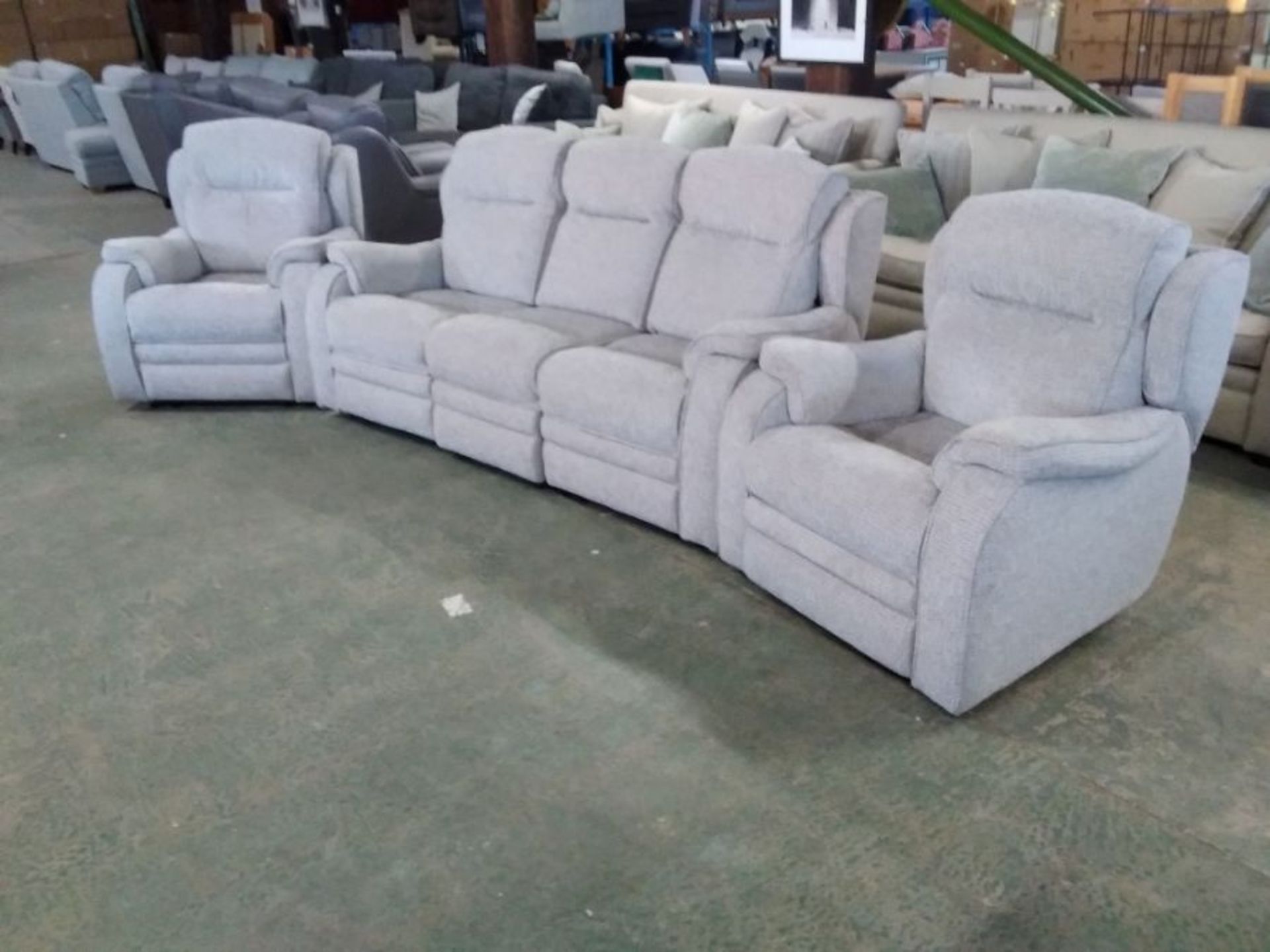 GREY PATTERNED ELECTRIC RECLINING 3 SEATER AND 2 X