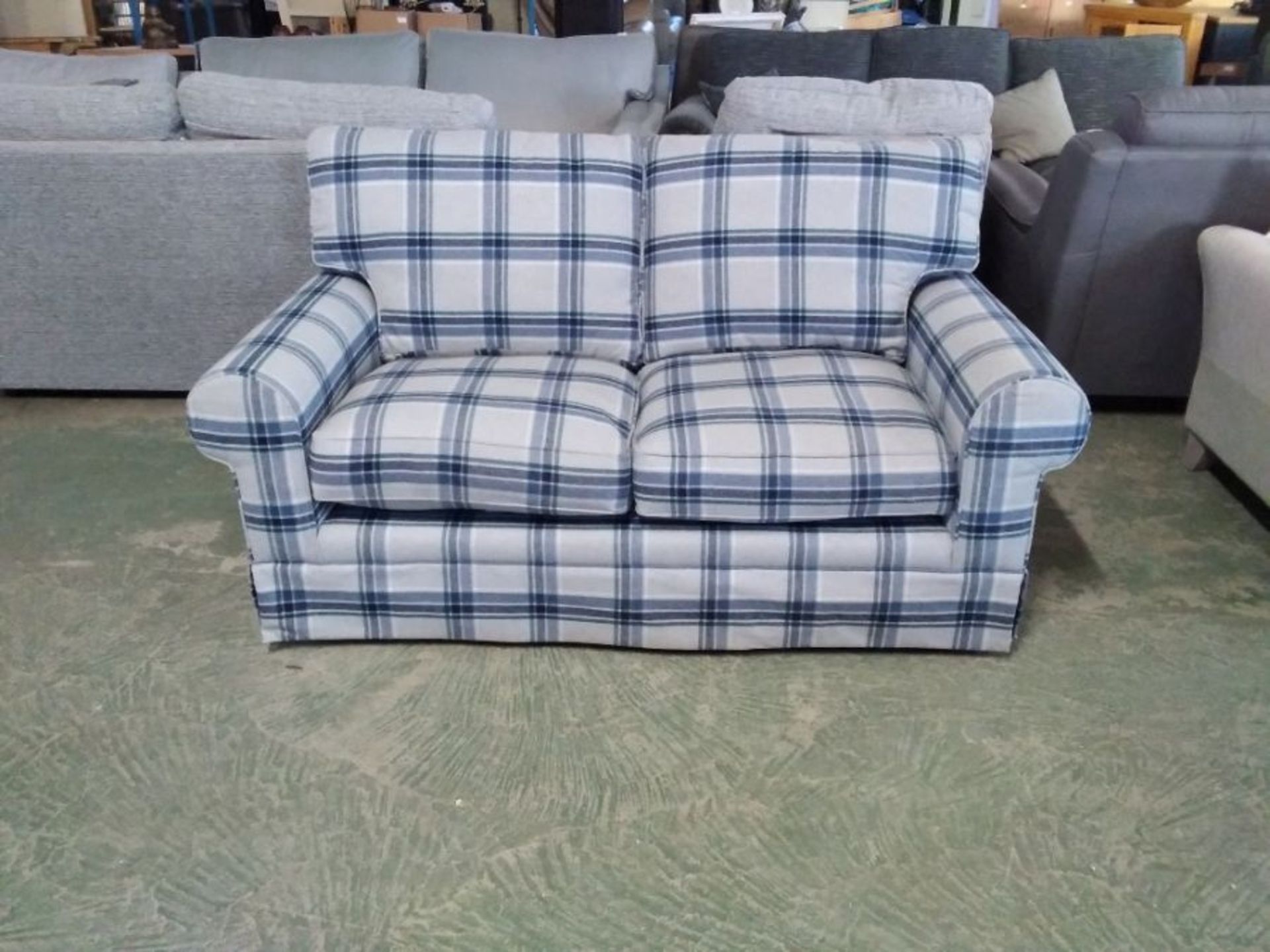 BLUE AND GREY CHEQUERED 2 SEATER SOFA (TROO2829-WO