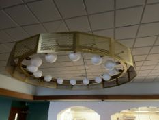 Metal Frame Gold Painted Lighting Rig, Please Note: 2no Smashed Bulbs