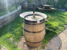 Oak Barrel With Decorative Beer Pump Handle, Note: Beer Pump Handle is Non Operational and is for