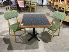 Granite Effect Top Dining Table, 800 x 800mm Complete with 2no. Timber Back Green Leatherette