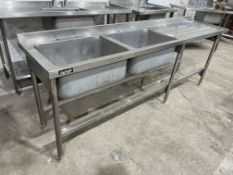 Stainless Steel Twin Tank Sink, Note: Taps Not Present, 2400 x 600mm, Please Note: There is NO VAT