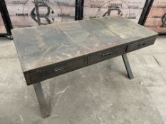 Distressed Metal Desk with 3no. Integral Drawers, Please Note: Some Rust on the Surface of Desk