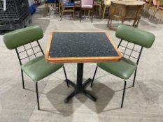 Granite Effect Top Dining Table, 700 x 600mm Complete with 2no. Green Leatherette Chairs