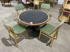 Granite Effect Top Circular Dining Table, 1050mm Día Complete with 4no. Timber Back Green