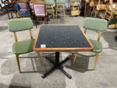 Granite Effect Top Dining Table, 800 x 800mm Complete with 2no. Timber Back Green Leatherette