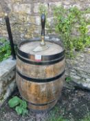 Oak Barrel With Decorative Beer Pump Handle, Note: Beer Pump Handle is Non Operational and is for