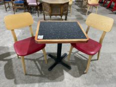Granite Effect Top Dining Table, 700 x 600mm Complete with 2no. Timber Back Red Leatherette Chairs