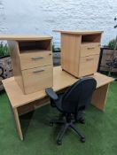 Beech Effect Right Hand Desk Complete with 2no. Beech Effect Pedestals and Mobile Office Armchair