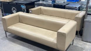 2no Cream Leather Sofas with Metal Base Frame As Lotted