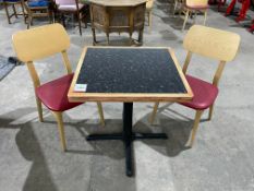 Granite Effect Top Dining Table, 700 x 650mm Complete with 2no. Timber Back Red Leatherette Chairs