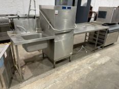 Hobart AMXS-10A Passthrough Dishwasher With Stainless Steel Sink Unit and Draining Unit