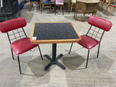 Granite Effect Top Dining Table, 700 x 600mm Complete with 2no. Red Leatherette Chairs