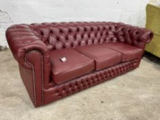Chesterfield Style Red Leatherette 3-Seater Sofa, Please Note: There is NO VAT on the HAMMER Price