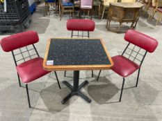 Granite Effect Top Dining Table, 700 x 600mm Complete with 3no. Red Leatherette Chairs