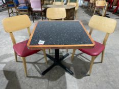 Granite Effect Top Dining Table, 800 x 800mm Complete with 2no. Timber Back Red Leatherette Chairs