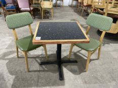 Granite Effect Top Dining Table, 700 x 600mm Complete with 2no. Timber Back Green Leatherette Chairs