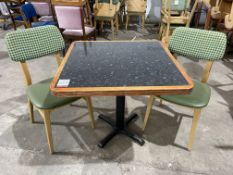 Granite Effect Top Dining Table, 800 x 800mm Complete with 2no. Timber Back Green Leatherette