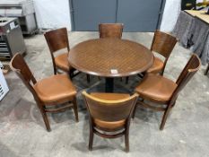 Timber Top Circular Dining Table Complete With 6no. Leatherette Timber Frame Dining Chairs