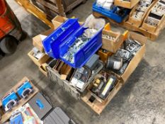 Pallet of Asst. Electrical Components including Ballasts, Electric Motor, Hardware, etc.