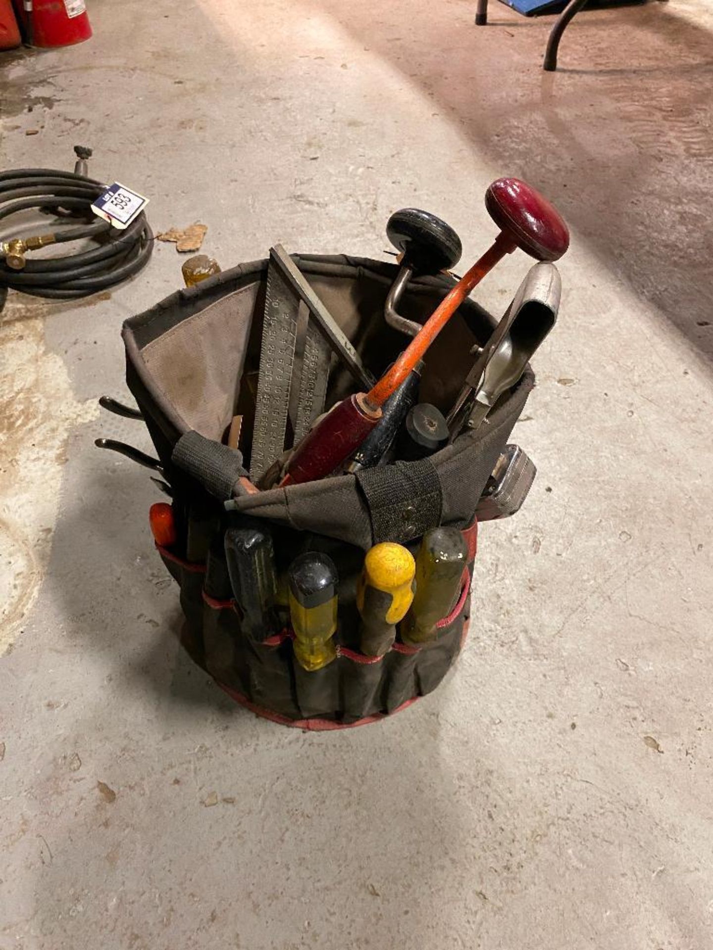 Electricians Tool Bag w/ Screw Drivers, Square, Tape Measure, Saw, Hammer, etc. - Image 3 of 4