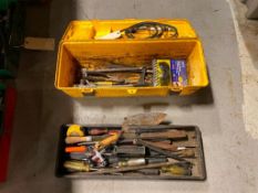 Tool Box w/ Asst. Screw Drivers, Hammer, Plies, Hacksaw, etc.