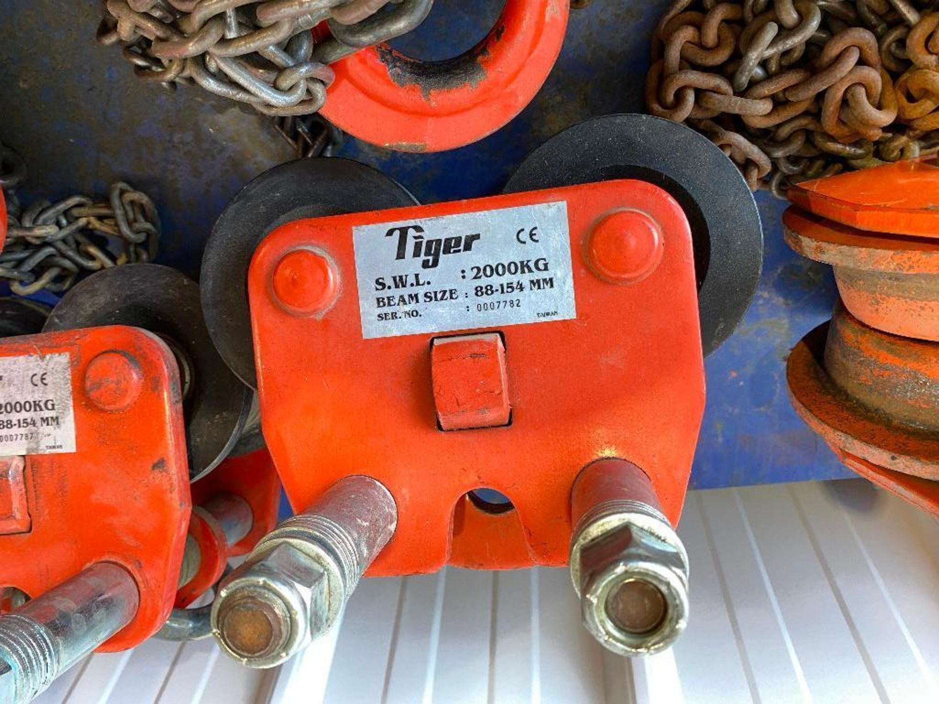 Lot of Tiger 2-Ton Chain Hoist and Tiger 2-Ton Beam Roller