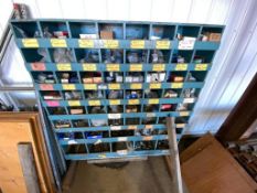 58-Compartment 74" X 72" X 13" Wooden Shop Built Parts Bin w/ Bolts, Screws, Washers, etc.