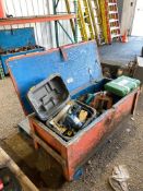 Crate of Asst. Chop Saw, Hand Pumps, Circular Saw *FOR PARTS*