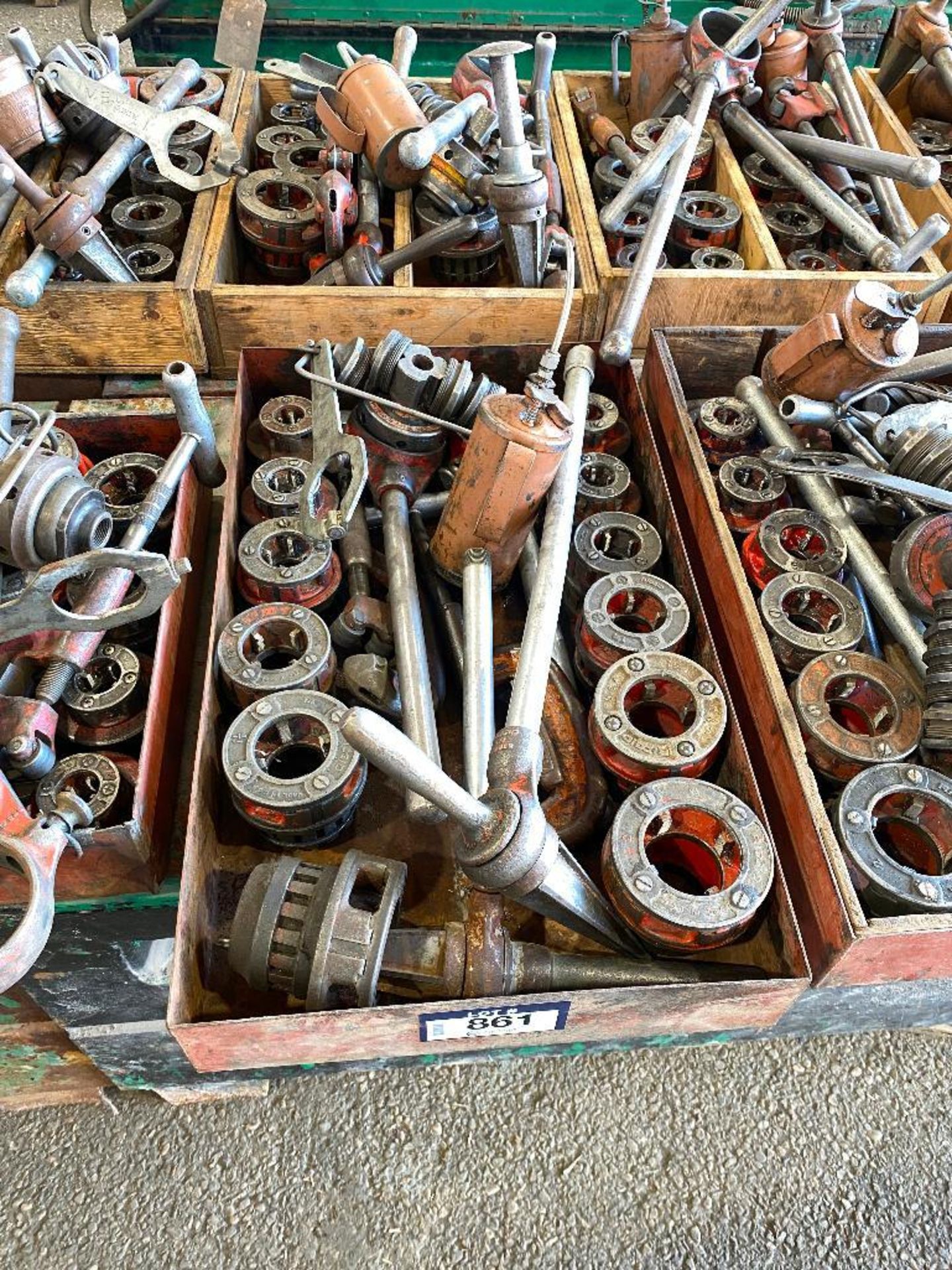 Lot of (2) Asst. Ridgid Manual Threaders Sets including Asst. Die Heads, Pipe Cutters, Reamers, Oil